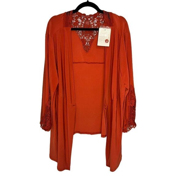 Antthony Originals Women’s 3X Kimono Cardigan Orange Button Front Crochet NEW - Picture 1 of 9